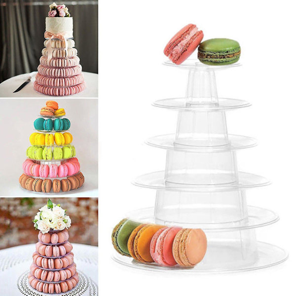 Macaron Cake Display Stand 6-lags Rundt Plastic Cake Tower Stand White