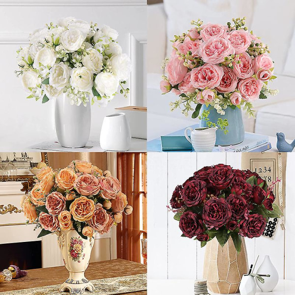 Kunstig Peonblomst Kunstig bukett Hjemmeinnredning Bukett mørk rosa dark pink