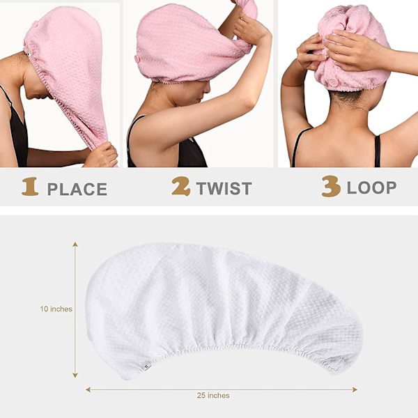 Mikrofiberhårhandduksinpackning för kvinnor Snabbtorkande hårtorn Turban Handsfree för lockigt långt tjockt hårvit