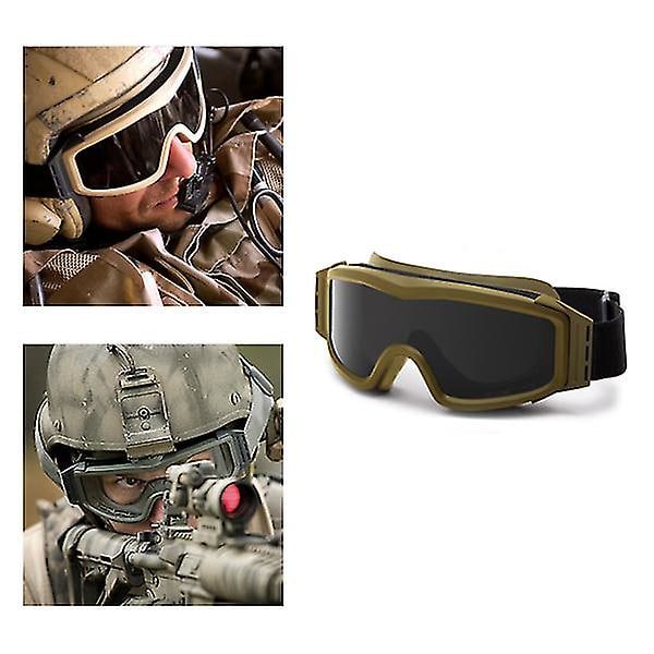 Taktiset suojalasit 3 linssillä Sotilaalliset taistelulasit Airsoft Paintball -lasit Cs Wargame -moottoripyörälle Khaki