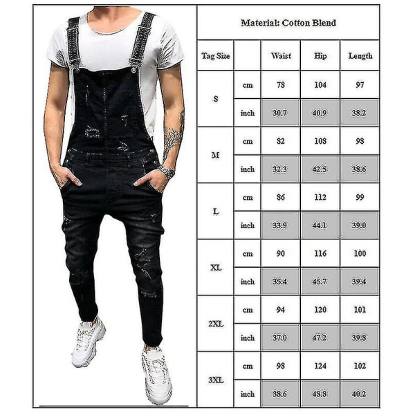 Herr Denim Ripped Overall Jeans Dungarees Jumpsuits med fickor Dark Blue M