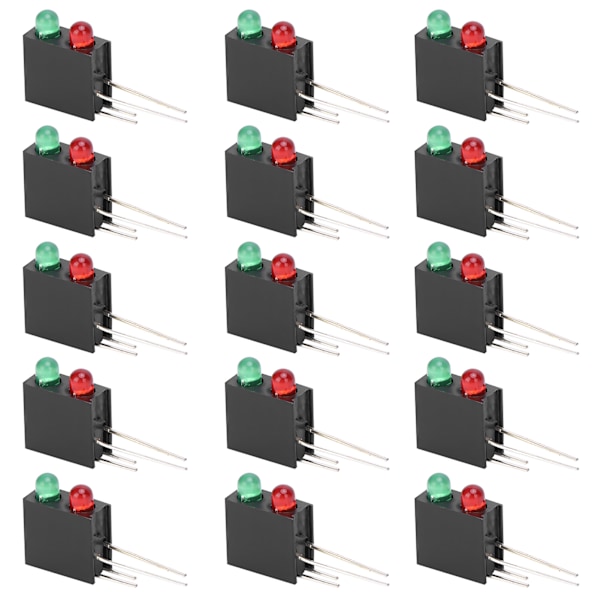 100 stk. sorte firkantede LED-holdere med dobbelte huller og buet base, 3 mm røde og grønne lys