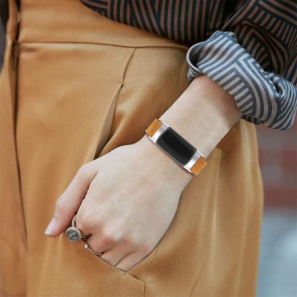Leather Bands Compatible With Fitbit Charge 5, Replacement Genuine Leather Straps For Women Men Coffee