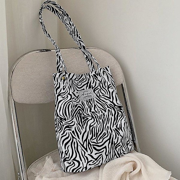 Print Canvasväska Dam Handväska Print Axelväska Vintage Canvas Bag Zebra Zebra