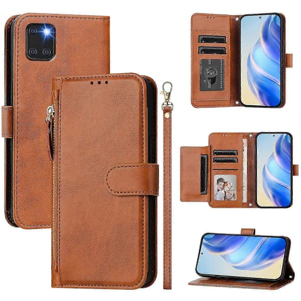 【BQ】Etui til Samsung Galaxy Note 10 Lite Lynlås Håndtaske Pung Læder ... Brown