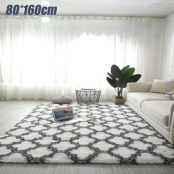 Pörröinen pehmomatto matto olohuoneen Shaggy suorakaide matto sisustus 80x160cm White Background Grey Lantern