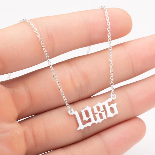 1980-2019 Birth Year Number Charm Pendant Stainless Steel Chain Necklace Jewelry Silver 1986