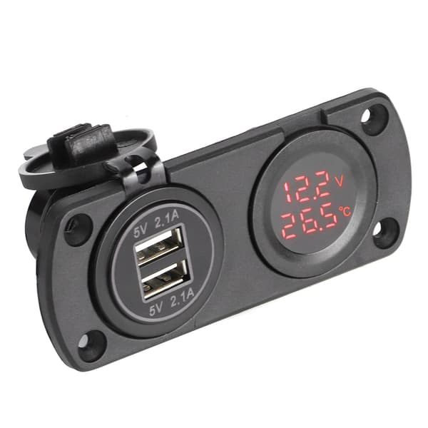12V Dobbel USB Billader Sigarettennerkontakt Temperatur Voltmeter