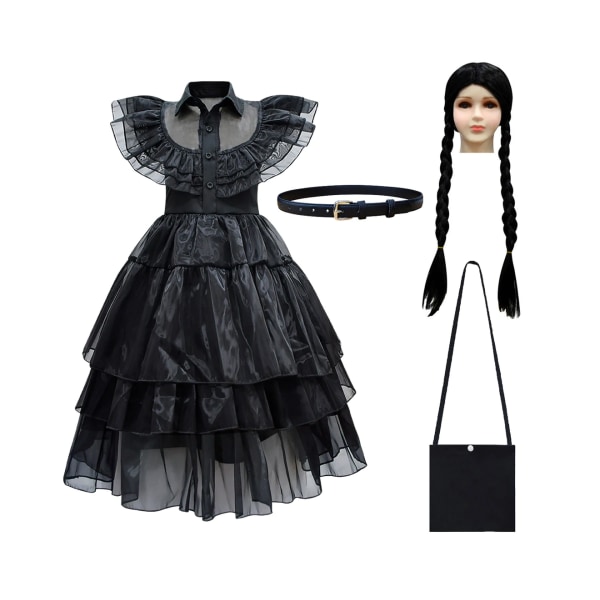 Onsdag Addams Cosplay Klänning Halloween kostym för barn flickor