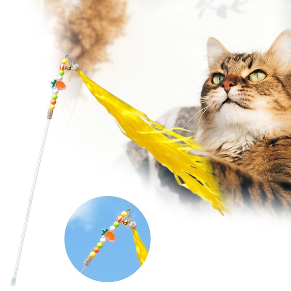 Kattpinneleksak med klocka Färgglada pärlor Bittålig tofs Iögonfallande interaktiv lång stång Rolig kattleksak Petstickleksak för kattunge City Yellow One Size