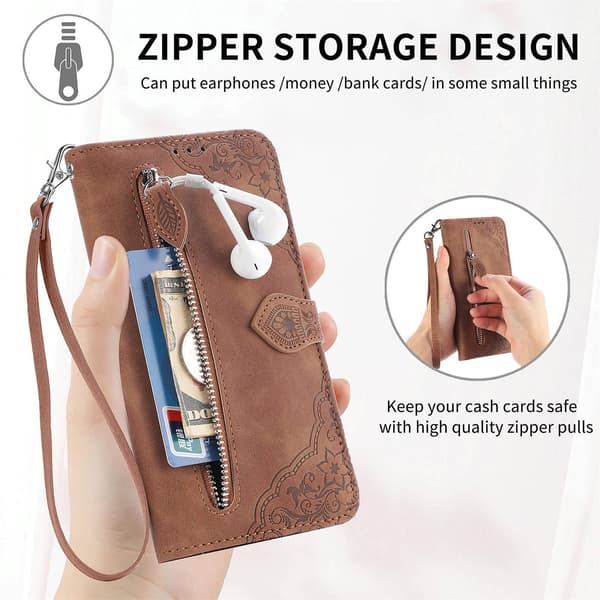【BQ】Velegnet til iPhone-etui - Flip-etui i læder med prægede kortpladser, brun til iPhone 15 Plus Brow Brown iPhone 15 Plus