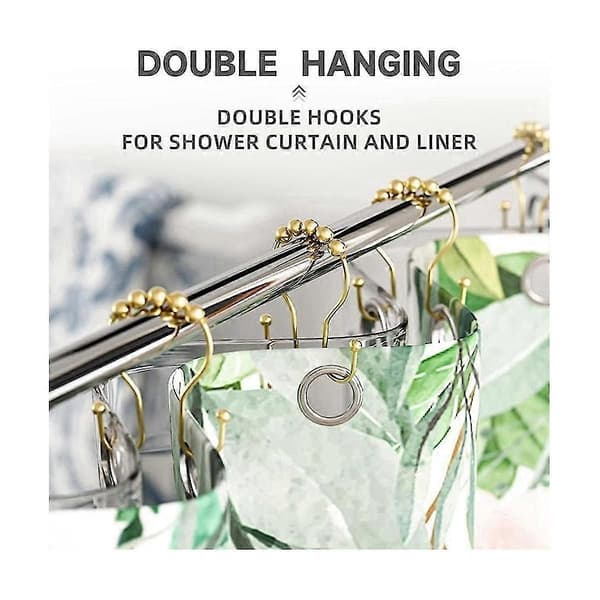 12 st duschdraperiringkrokar, duschdraperiringar rostfri balanserad glidbar dubbel duschdraperi H Gold