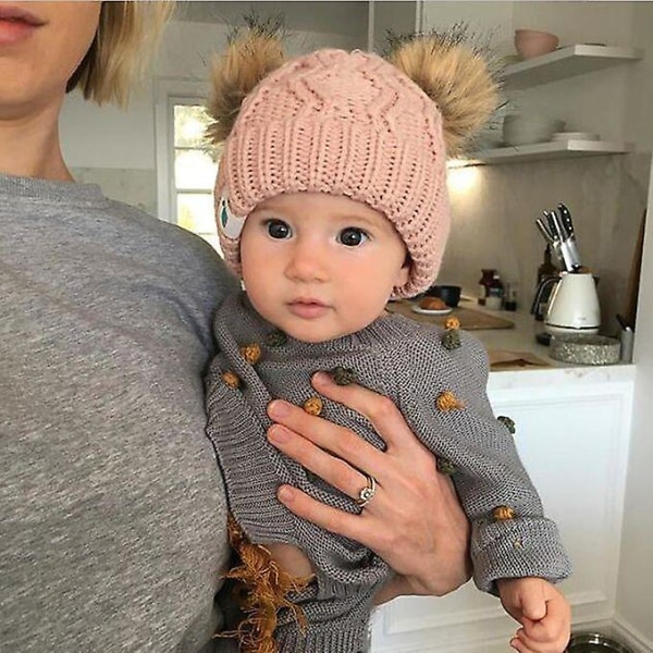 Söta nyfödda baby Pojkar Vinterstickade mössor Kepsar Svart