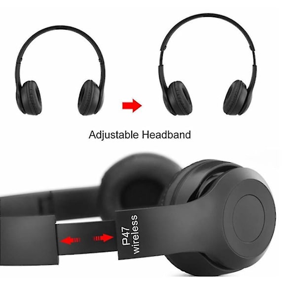 Taitettava langaton kuulokemikrofoni P47 Stereo Bluetooth 4.2 Chip Headphone Support Tf Card Black
