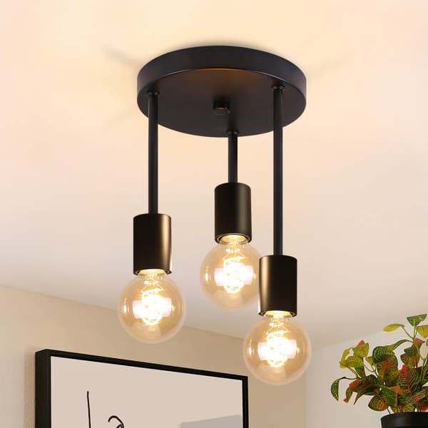 【BQ】Vintage Ceiling Lamp in Black - Hanging 3-Light Ceiling Spotlight E27 with 3 Spotlights Industrial Ceiling Spotlight without Bulb-FF-