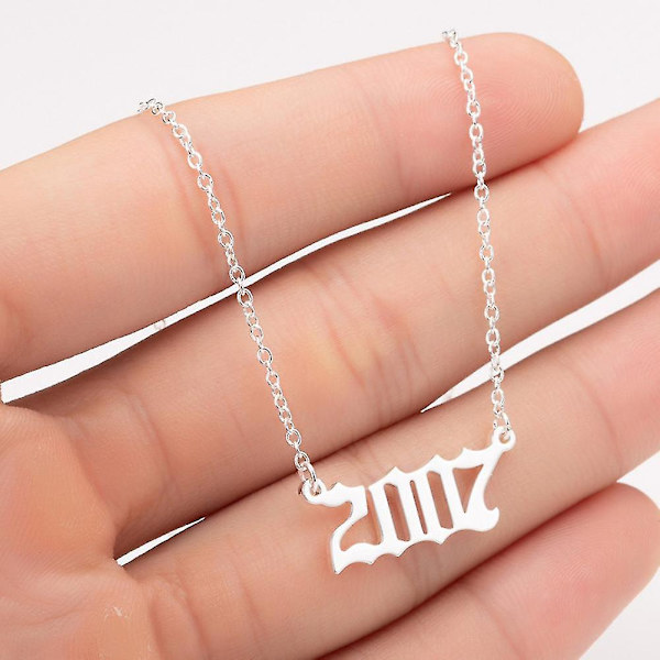 1980-2019 Birth Year Number Charm Pendant Stainless Steel Chain Necklace Jewelry Silver 2007