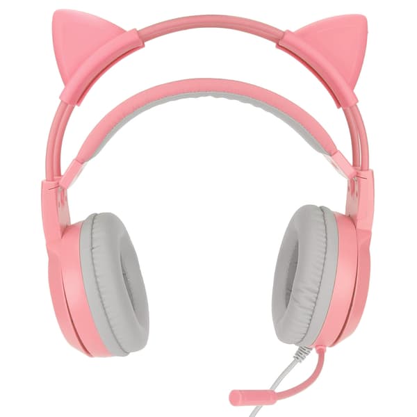 SYG25 Spelheadset med kattöron USB+3,5 mm-kontakt Spelhörlurar Stöder volymjustering Mikrofonavstängning (Rosa)