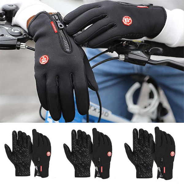 Vinterhandskar Herr Cykling Cykling Dam Thermal Fleece Kall Vind Vattentät Pekskärm Cykling Varm Utomhus Löpning Skidvante Black XL