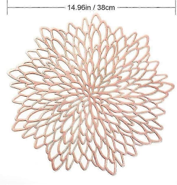 Sett med 4 sølvfargede runde bordbrikker, borddekorasjon rose gold