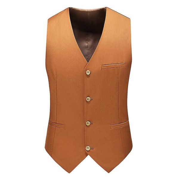 Mens V-neck Solid Color Business Vest Caramel 2XL