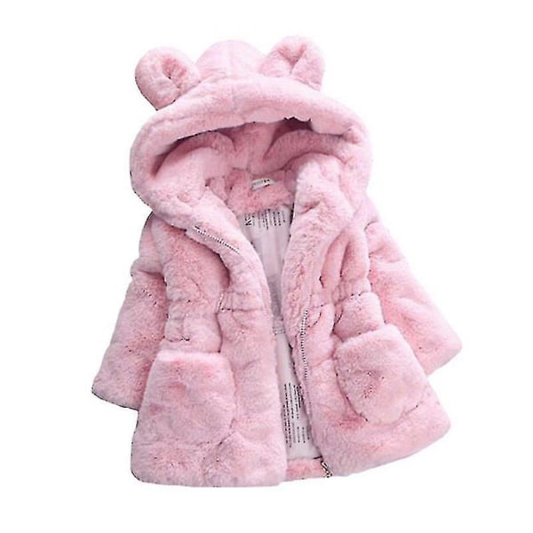 Hhcx-kid pige Fluffy imiteret pels hættefrakke fleecejakke Vinter varmt outwear Pink 2-3 Years