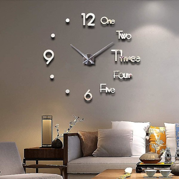 Wall Sticker Clock Diy Simple Silent Clock Black (50x50cm) silver