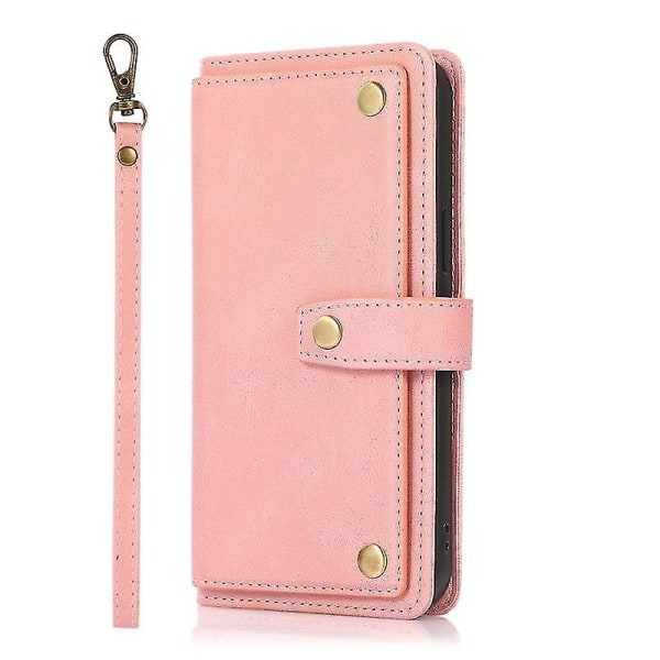For Iphone 13 Pu + Tpu Horisontal Flip Lærveske med holder og kortspor og lommebok og snor (rosa)