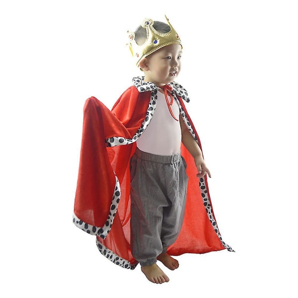 Kids King Costume Cape With Crown Halloween King Costume Cape For Child