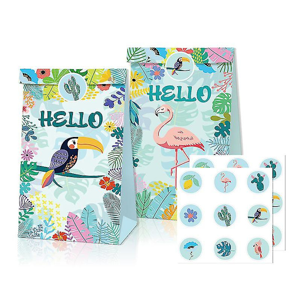 12 st Ananas Flamingo Kraftpapper presentpåsar Hawaiian Tropical Party stil C style C