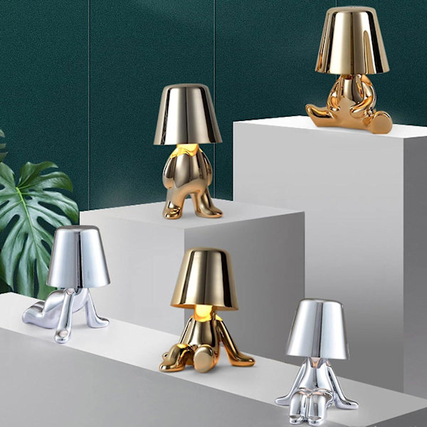 Den nya Thinker Lamp Gold - Unik Character Lamp för vardagsrum, sovrum, kontor - Dimbar inomhusbelysning med USB laddning - Heminredning silver silver Sitting style 8901