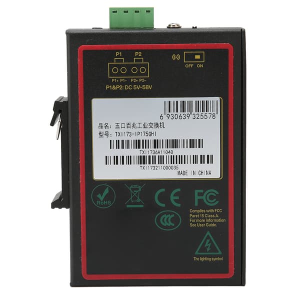 Industriel kvalitet 5-ports Ethernet-switch med redundant strøm - DIN-skinnemontering