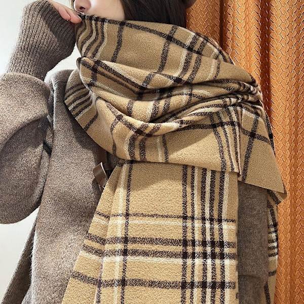 Dammodehalsdukar med sött rutnät Andningsbar imitation av kashmirdesign för kallt väder utomhusskidåkning och cykling Khaki
