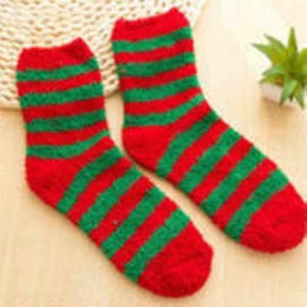 Kvinder Jul Fuzzy Sovestrømper Xmas Fluffy Home Gulvsokker 1 Pair Red Green Striped