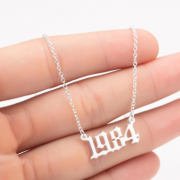 1980-2019 Birth Year Number Charm Pendant Stainless Steel Chain Necklace Jewelry Golden 2014