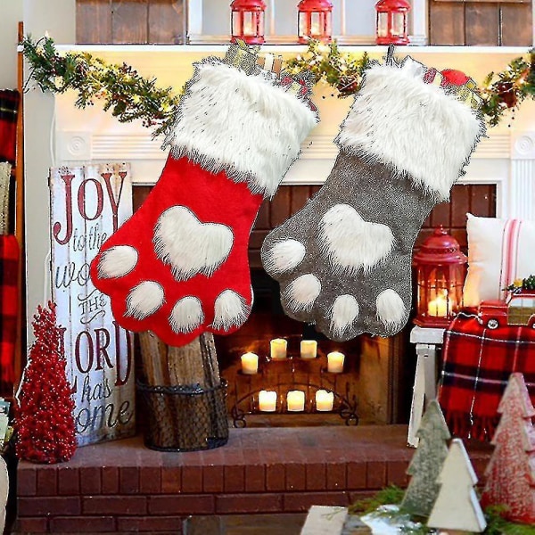 Julestrømper, plysjhengende sokker til ferie og julepynt (grå)