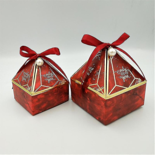 Presentförpackning Bröllopsmaterial Fest Godislåda Baby Shower Papper Chokladaskar Bronzing Packaging Boxes Red Pearl L 8.5x8.5x10cm