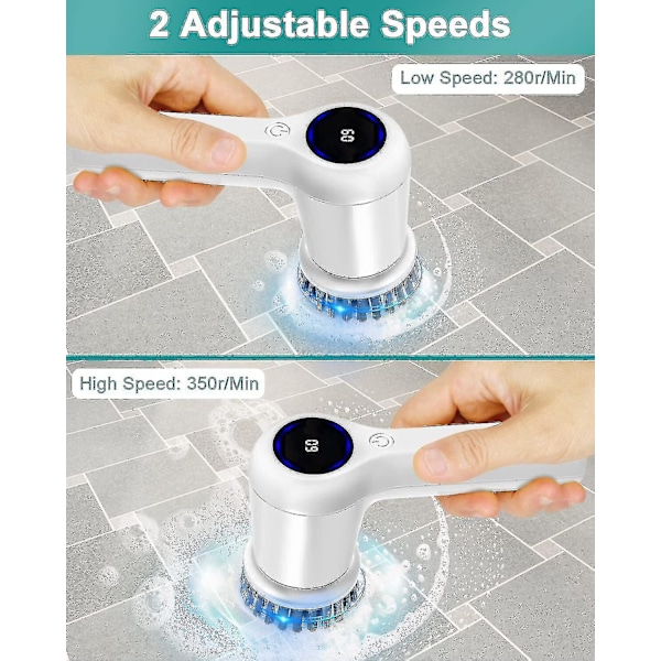 Elektrisk Spin Scrubber, Trådløs elektrisk Dusj Scrubber Med Digital Display