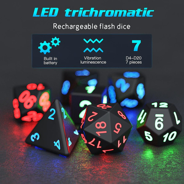 7kpl / set Elektroniset nopat hehkuvat LED-nopat Magic Pikselit DND Lautaroolipelit MTG Pöytäpelit 7 luminous dice*charging box