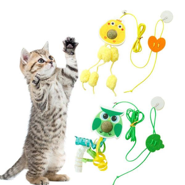 Kattleksakssugkopp med hög elasticitet Rephängande Catnip Interactive Kitten Hängande Automatisk rolig leksak för inomhusstad Green