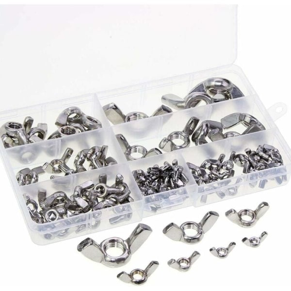 Vingmuttrar, 100 st rostfritt stål metrisk gänga M3 M4 M5 M6 M8 M10 M12 Butterfly Wing Nuts Sortimentssats for gjør-det-själv-verktøy julklapp