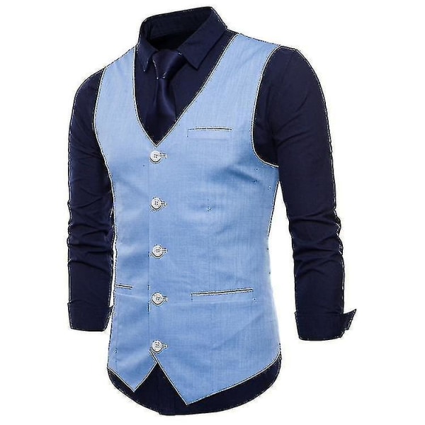 Ensfarget enkeltbreasted vest for menn blue XL