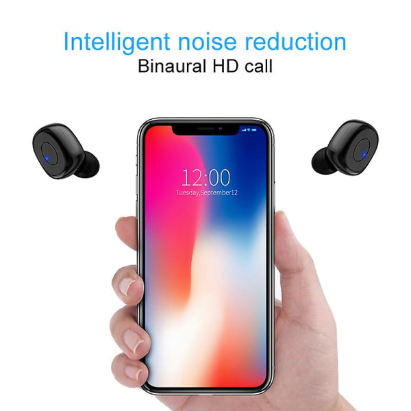 Trådlösa Bluetooth 5.0 Stereo hörlurar Vattentäta hörlurar med mikrofon för iPhone Samsung Huawei Black