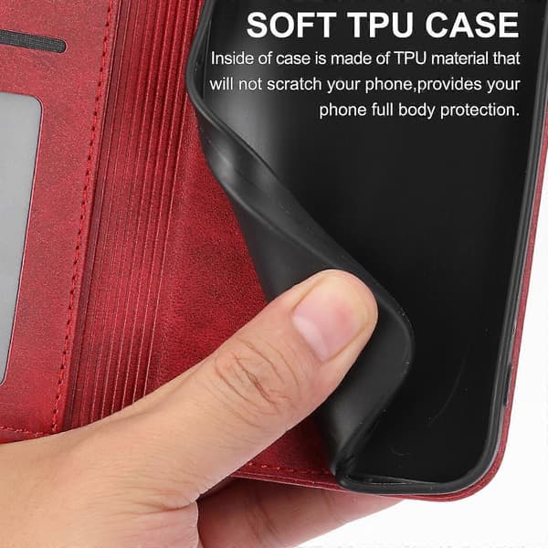 【BQ】För iPhone 12 Fodral, Läder Plånboksfodral med Rem Red iPhone 12