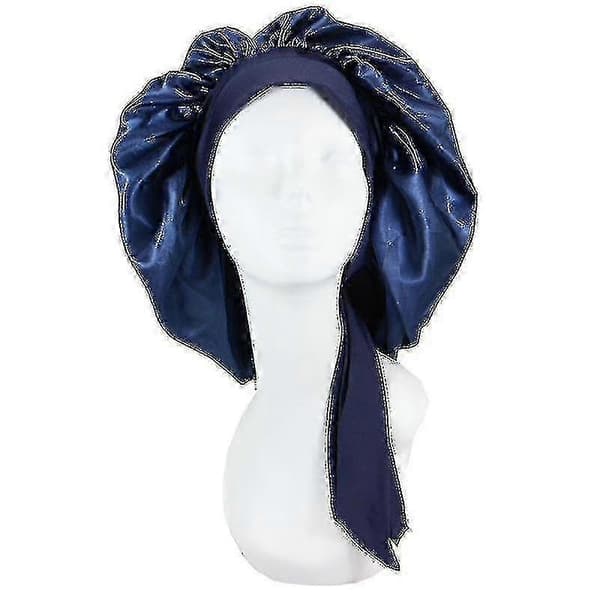 Satin Sovehætte med Bindebånd Nathue Navy Blue