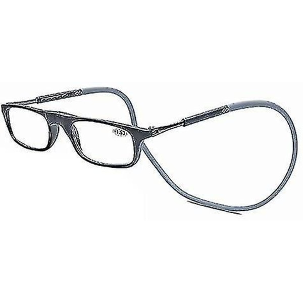Magnetiske Hængende Halsbriller Bærbare Foldbare Tr90 Læsebriller Til Mænd Kvinder 2.25x Black Gray