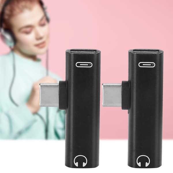 2 stk. 2 i 1 Type C til 3,5 mm Audio Oplader Headset Adapter Noir