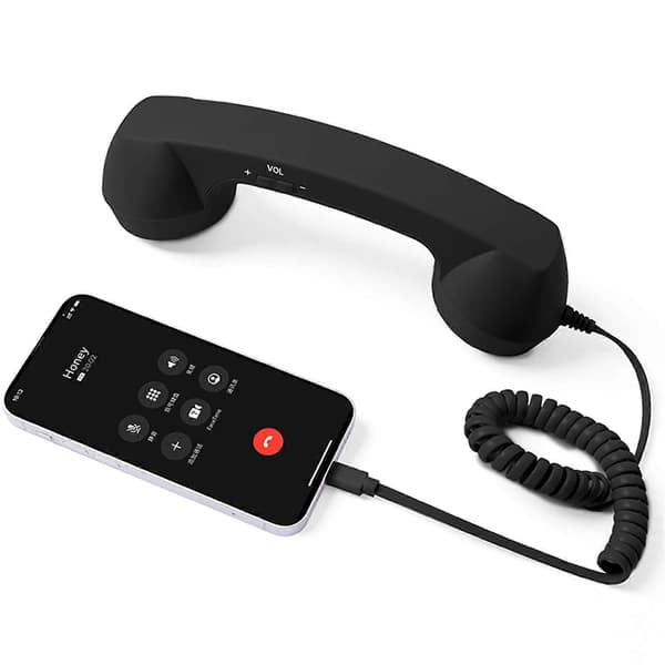 【BQ】USB-C Retro Telephone Handset for Mobile Phones - Plug & Play Receiver Radiation-Proof Comfortable Call for iPhone & Android [DB] black