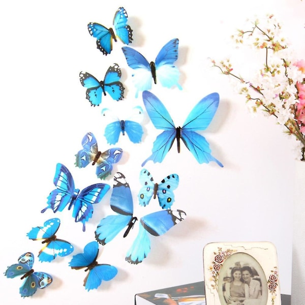 12 st/ set 3d Butterfly Väggdekor Väggdekal Hem Tapet Konst Dekorativt Blue