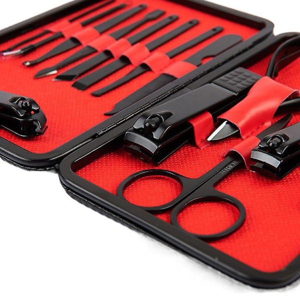 Ruostumattomasta teräksestä set kynsileikkuri, musta 18 osaa Kauneuspihdit kynsityökalut lahja Black 26-piece set