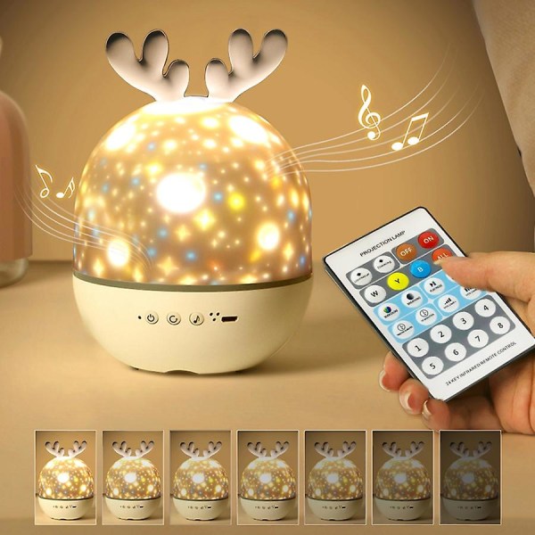 Nattlys Barnelampe Stjerneprojektor, Musikk Nattlys + Timer + Fjernkontroll Bluetooth Spearker